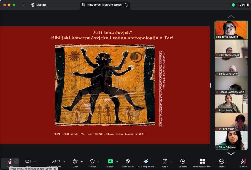 24.03.2026. godine počeo je kurs Je li žena čovjek?, u okviru FER (Feminizam i religija) sa predavanjem mr.sci. Elme Softić-Kaunitz koja je govorila o antropologiji u Tori, odnosno o stvaranju prvih ljudi. Pitati je li žena čovjek naizgled je provokativno, ali i dalje se u praksi ženama osporava puna ljudskost i zbog toga je važno i dalje govoriti o ovoj temi.